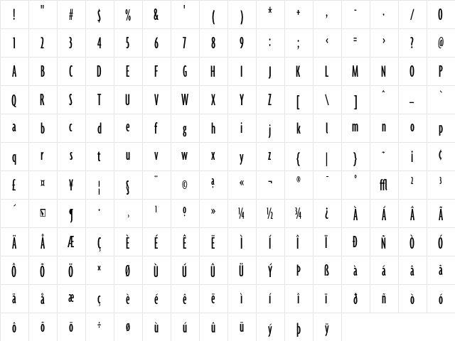 Agenda MediumUltraCondensed  glyph index