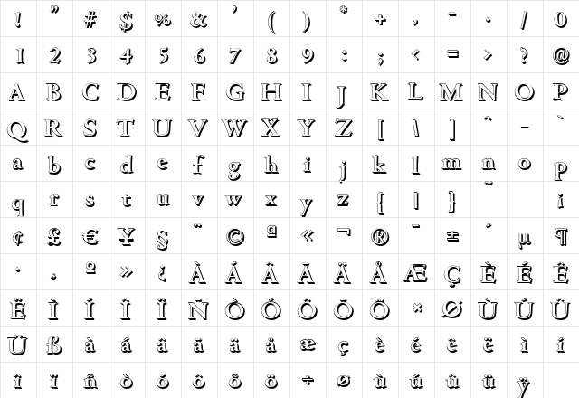 CambridgeShadow Bold  glyph index