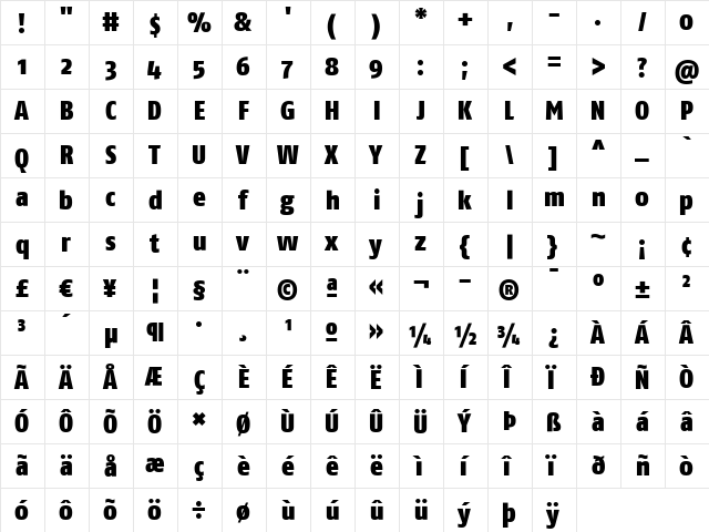 FagoCo Heavy  glyph index