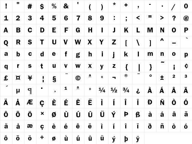 FranklinGothicEF Demi  glyph index