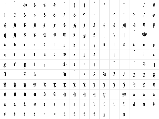 LHF Hindlewood sans regular Regular  glyph index