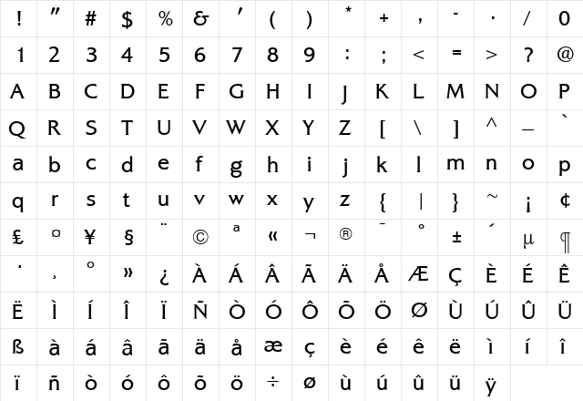 AlexonMedium Regular  glyph index