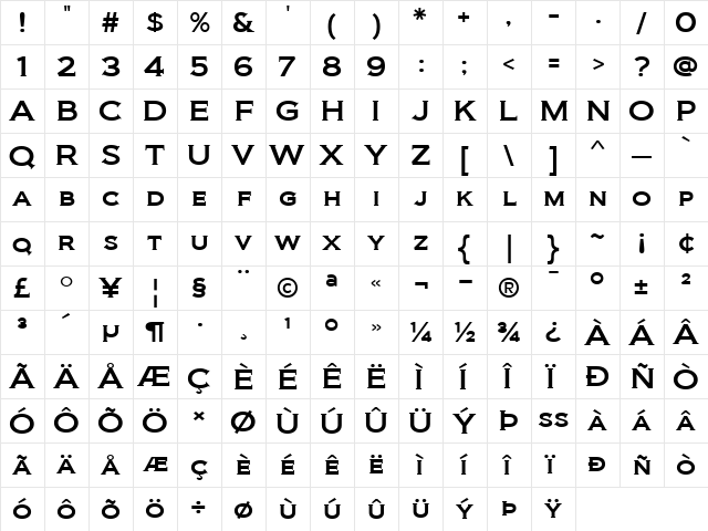 Biondi Regular  glyph index