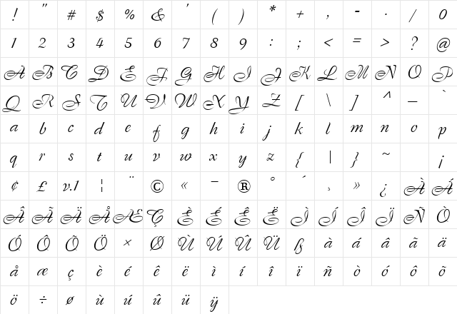 FrancineHmk Regular  glyph index