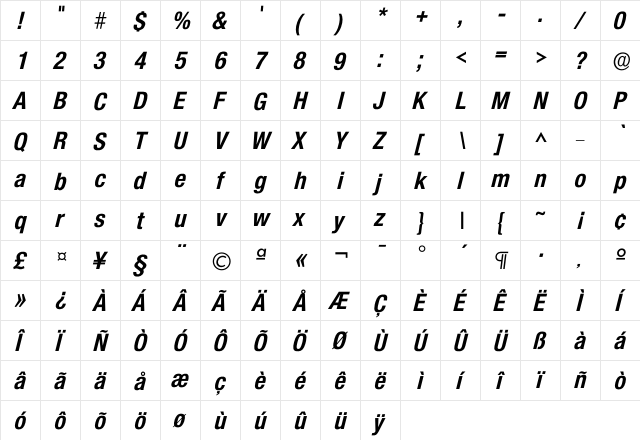 Icolnova Bold  glyph index