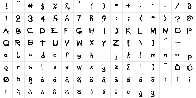 Bad Seed Bold  glyph index