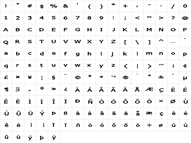 Chizz Wide Regular  glyph index