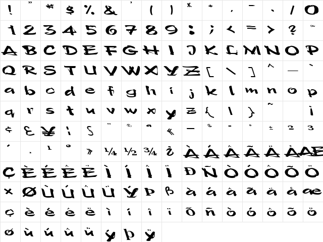 Mush Regular  glyph index