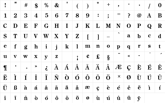 CenturyOldStyTBolRo1 Regular  glyph index