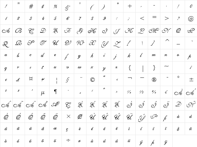 Sheer Elegance Normal  glyph index