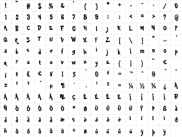 Big Limbo BT Regular  glyph index