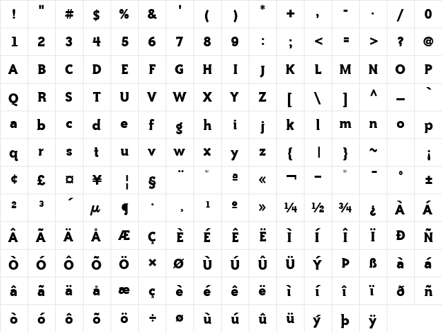 BaileyQuadITC Bold  glyph index