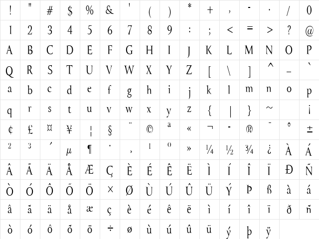 Array-Condensed Normal  glyph index