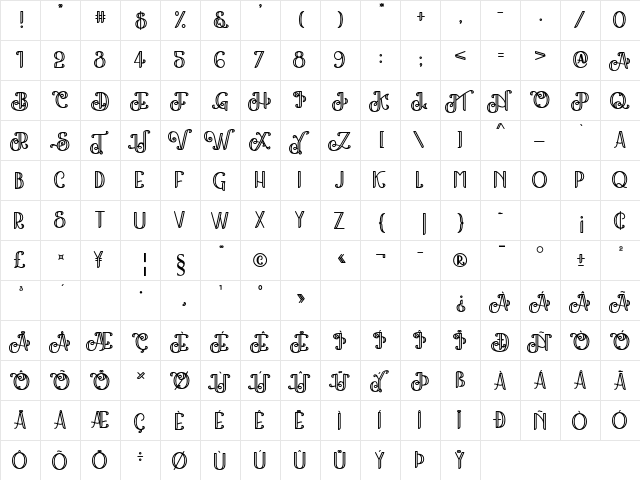 The Kingston Regular  glyph index
