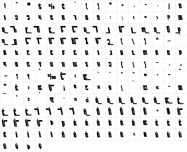 SF Cosmic Age Bold Oblique  glyph index