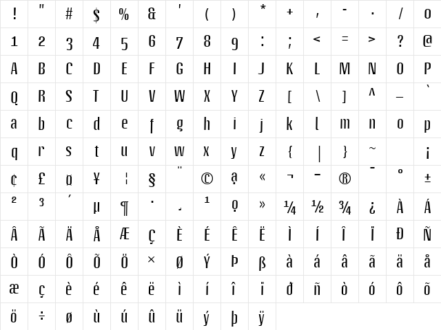 LTOctane Regular  glyph index