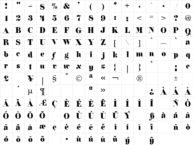 Shock Me 1 Regular  glyph index