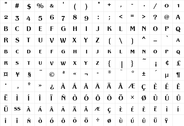 PanacheSCITC Bold  glyph index