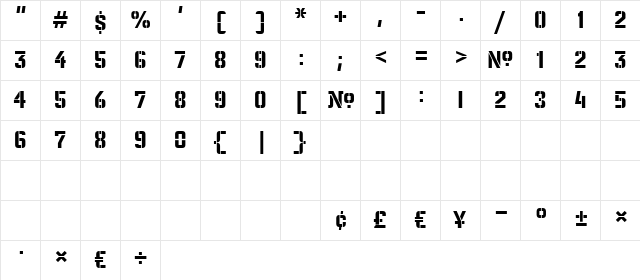 Numbers Prospekt Regular  glyph index