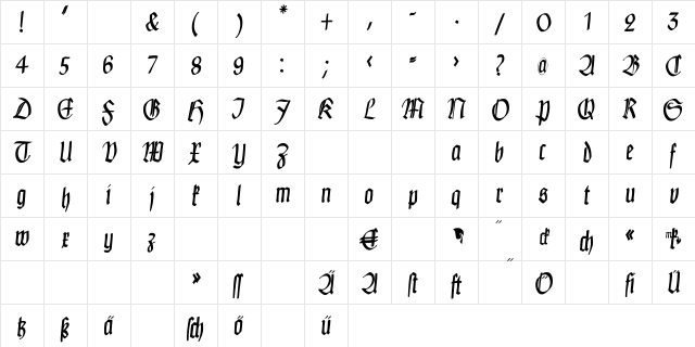 Clausewitz-Fraktur Regular  glyph index
