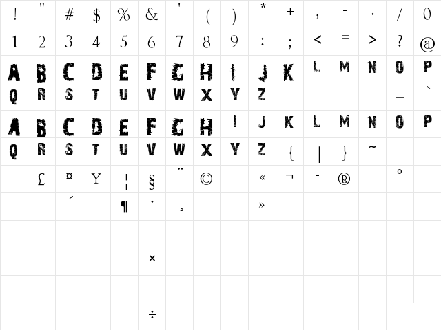 A Trip To Hell And Back Regular  glyph index