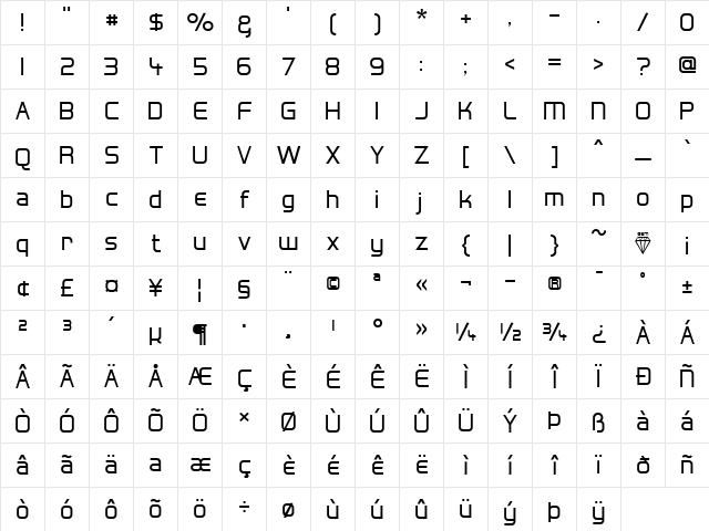 Hall Fetica Regular  glyph index