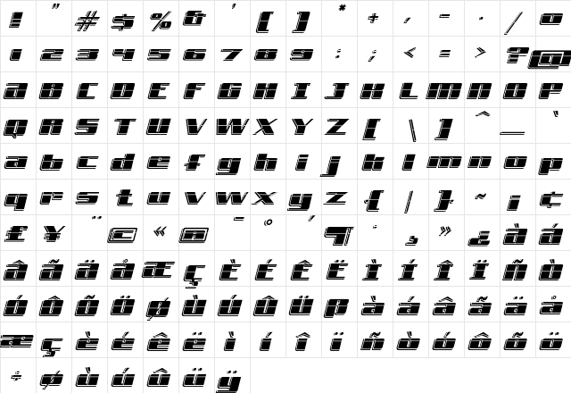 FreeLine CruiseExpress  glyph index