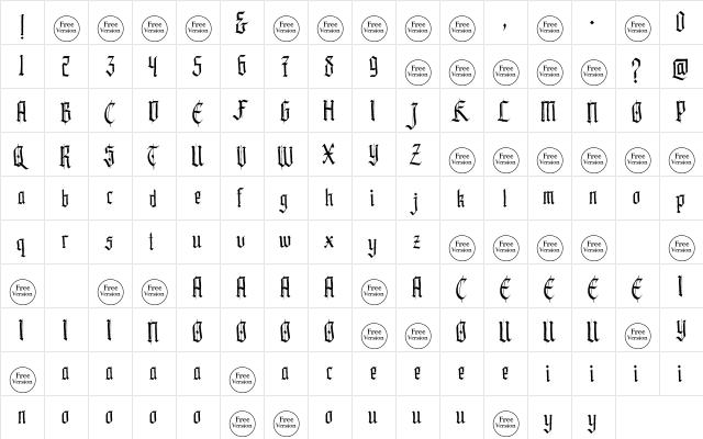 Hardinge Free Trial Regular  glyph index