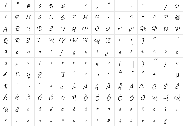 StudioScriptEF Regular  glyph index