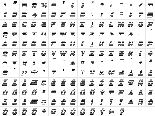 Domino Jack Chrome Italic Italic  glyph index