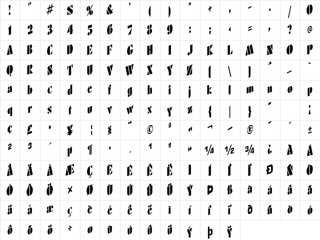 Crows Regular  glyph index