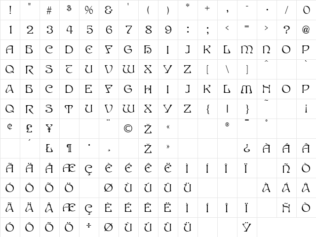 Edda Black Regular  glyph index