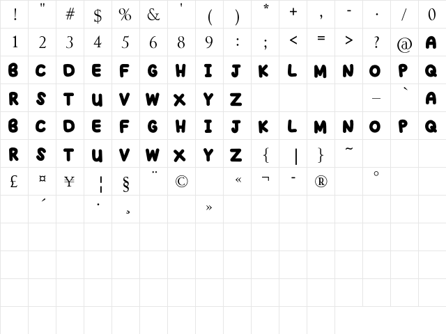 THE JHONNY TAN Regular  glyph index