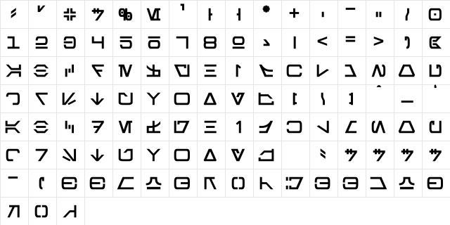 Aurebesh Regular  glyph index