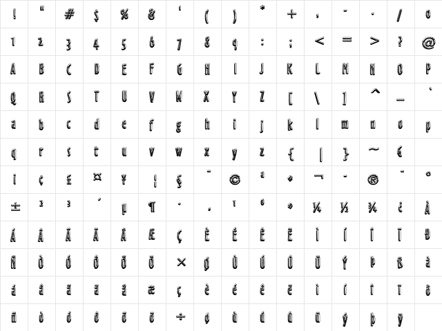 Malaki 'Deluxe' Regular  glyph index