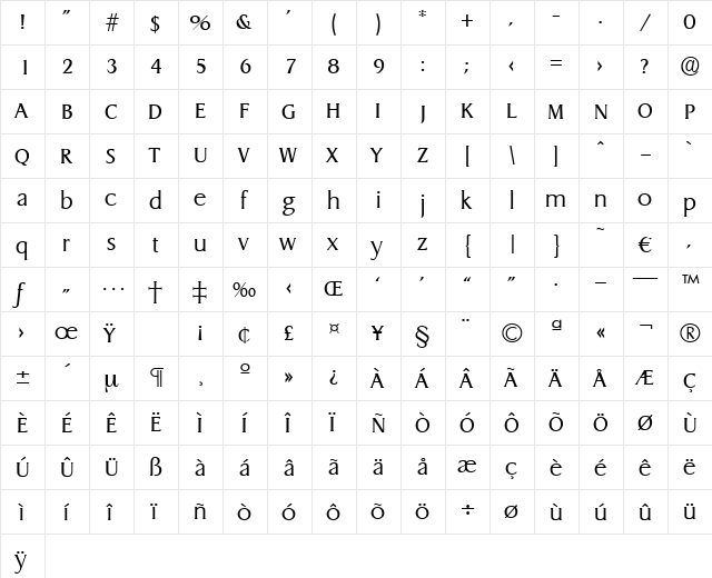 Dragon-Light Regular  glyph index