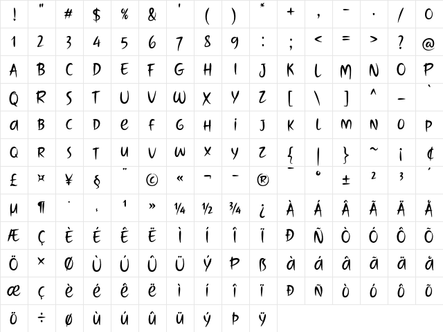 Touch Over Next Regular  glyph index