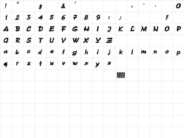 GrunionScript Bold Italic  glyph index