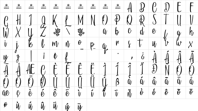 Vacations in Paradise Personal Regular  glyph index