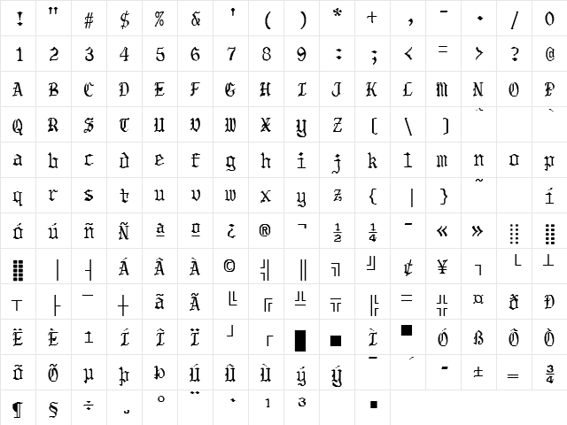 OBADIAH Regular  glyph index
