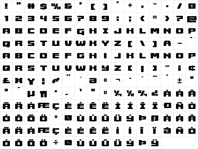 Cruiser Fortress Regular  glyph index