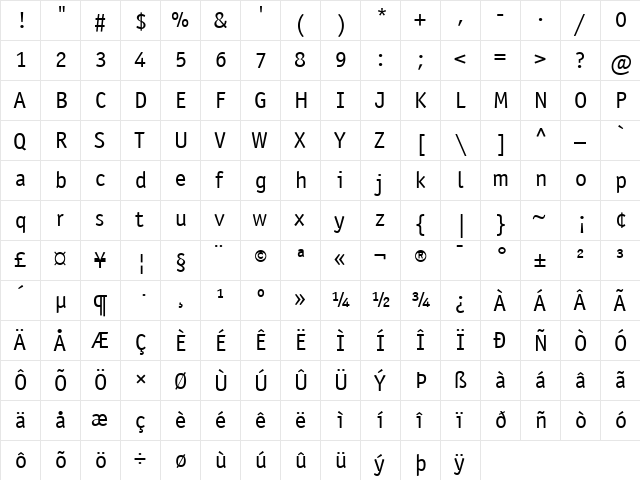 ITC Officina Sans Regular  glyph index