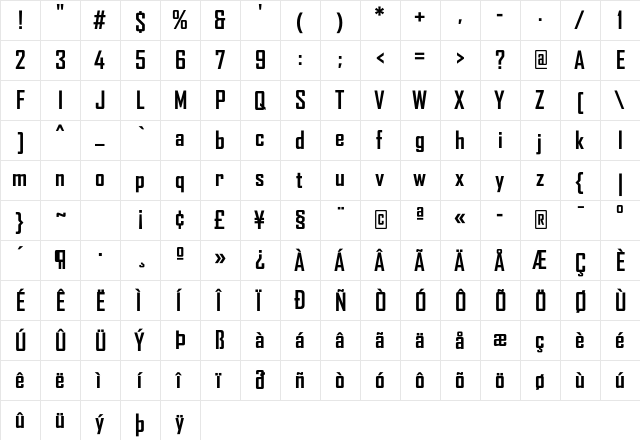 AgencyFB Bold Regular  glyph index