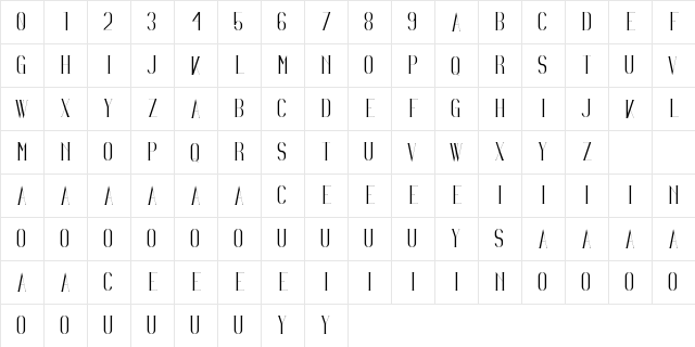 Irina Regular  glyph index