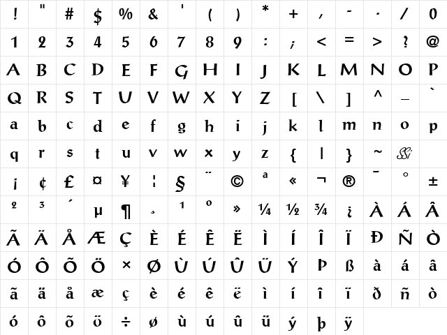 Antiqua SSi Bold  glyph index