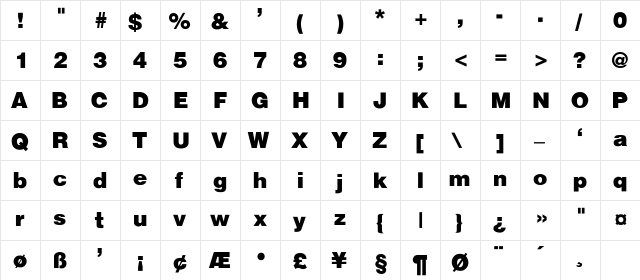 Ennis Regular  glyph index