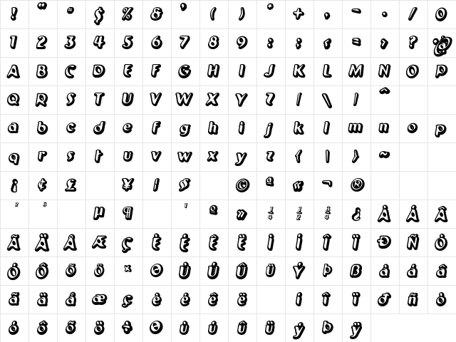 Pilot Outer Space  glyph index