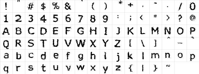 JiggeryPokery Regular  glyph index