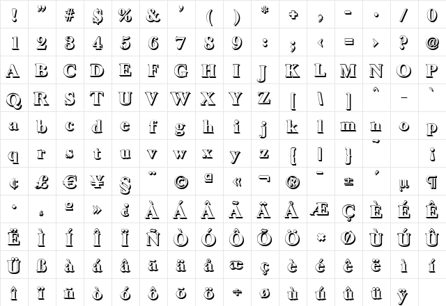 BaskerOldShadow-Heavy Regular  glyph index