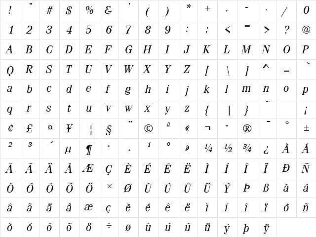 Firenze Italic  glyph index